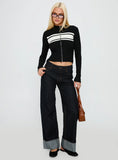 Decisive Zip Through Knit Sweater Black White