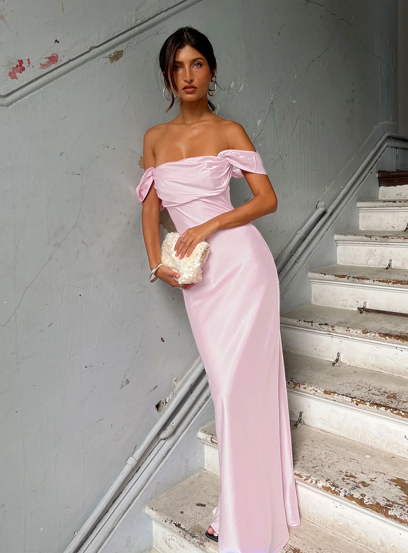 Azura Off The Shoulder Maxi Dress Pink