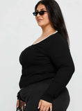 Baseline V Neck Long Sleeve Top Black White Curve