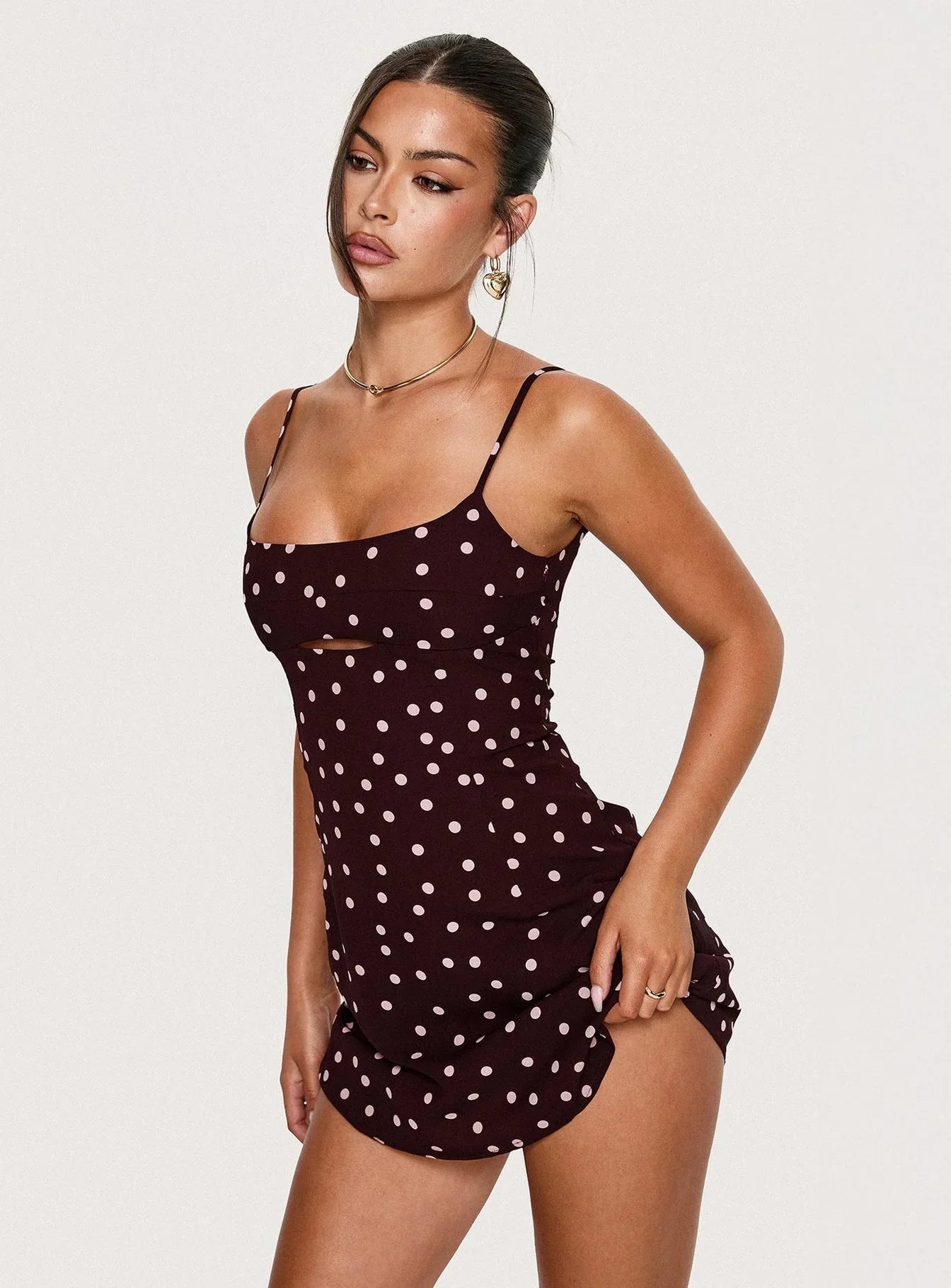 Powell Mini Dress Burgundy Pink Polka Dot