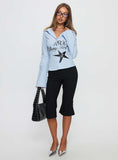Busy Girl Long Sleeve Collared Top Blue Stripe