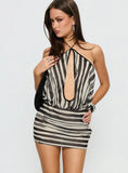 Drifting Away Chiffon Mini Dress Black White Stripe