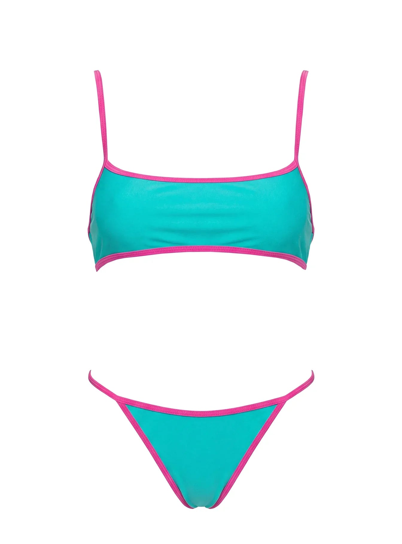 Remaro Contrast Bikini Top Green Pink