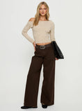 Selbey Fluffy Cinched Waist Off Shoulder Top Cream Marle