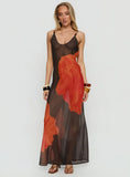 Carita Sheer Chiffon Maxi Dress Brown Orange Floral