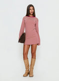 Lulolah Long Sleeve Mini Dress Lemon Burgundy Stripe