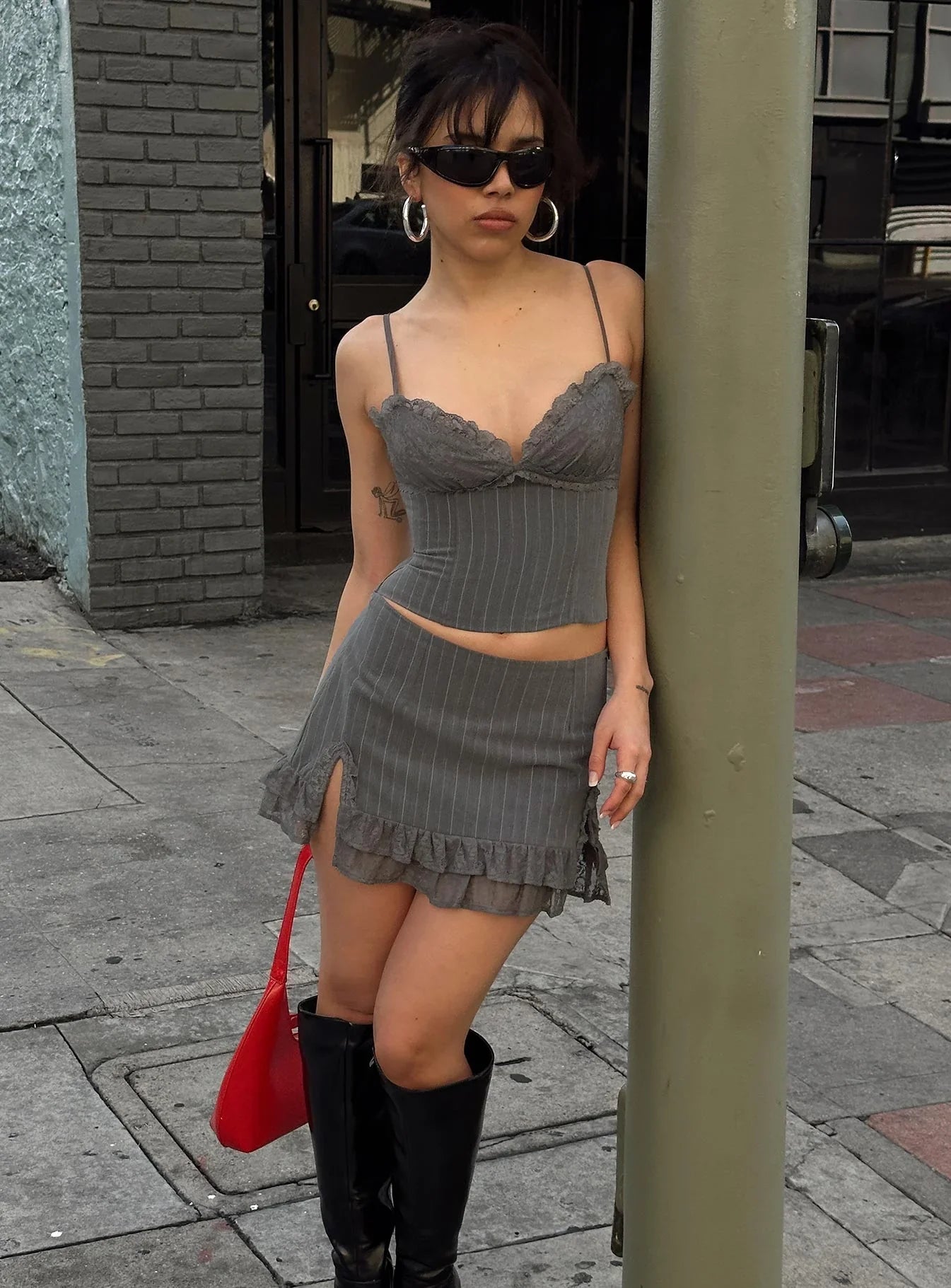 Ferran Mini Skirt Grey Pinstripe