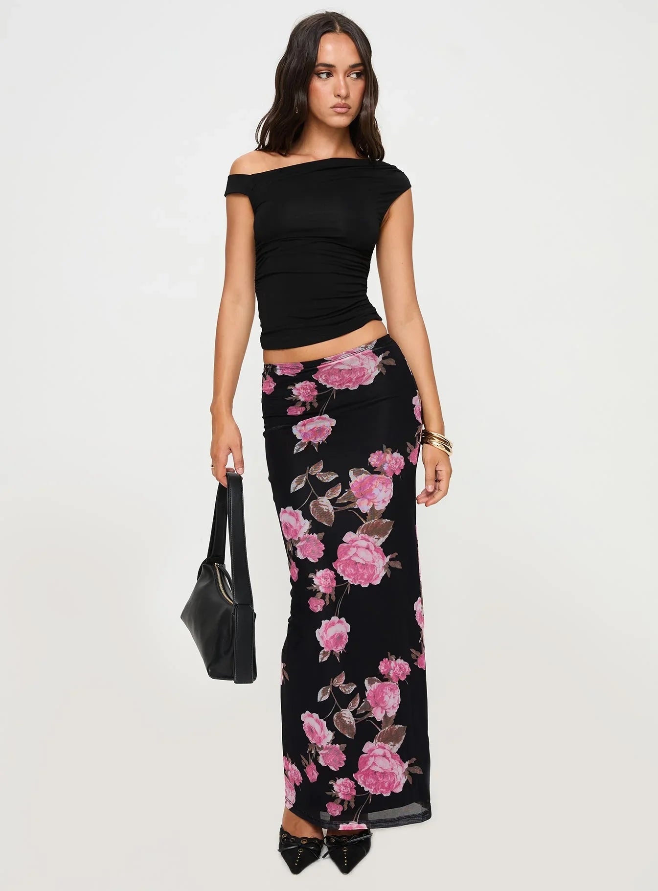 Modalla Maxi Skirt Black Floral