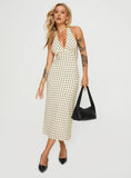 Kimbelle Halter Maxi Dress Cream Polka Dot