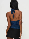 Treat Me Nice Cross Neck Top Blue Glitter