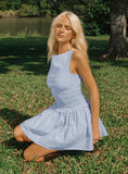 Yennifer Shirred Mini Dress Blue White Tall