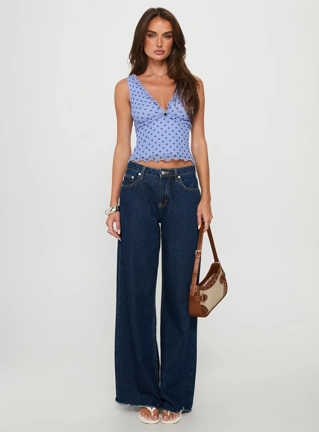 Azira Frill Detail Top Blue Polka