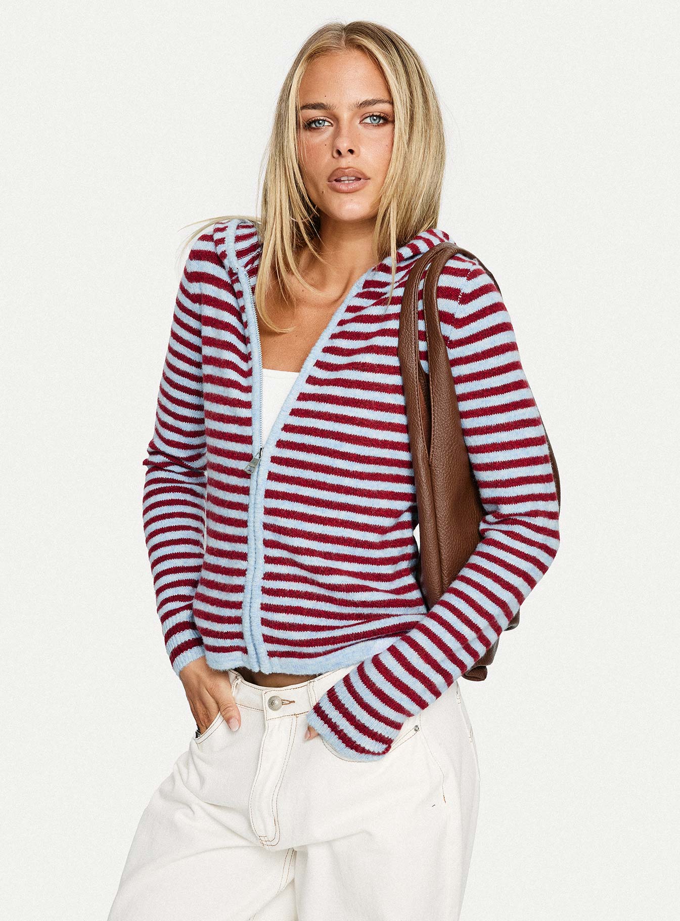 Superstars Zip Through Hoodie Blue Red Stripe