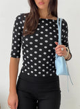 Venna 3 4 Sleeve Boat Neck Top Black White Polka