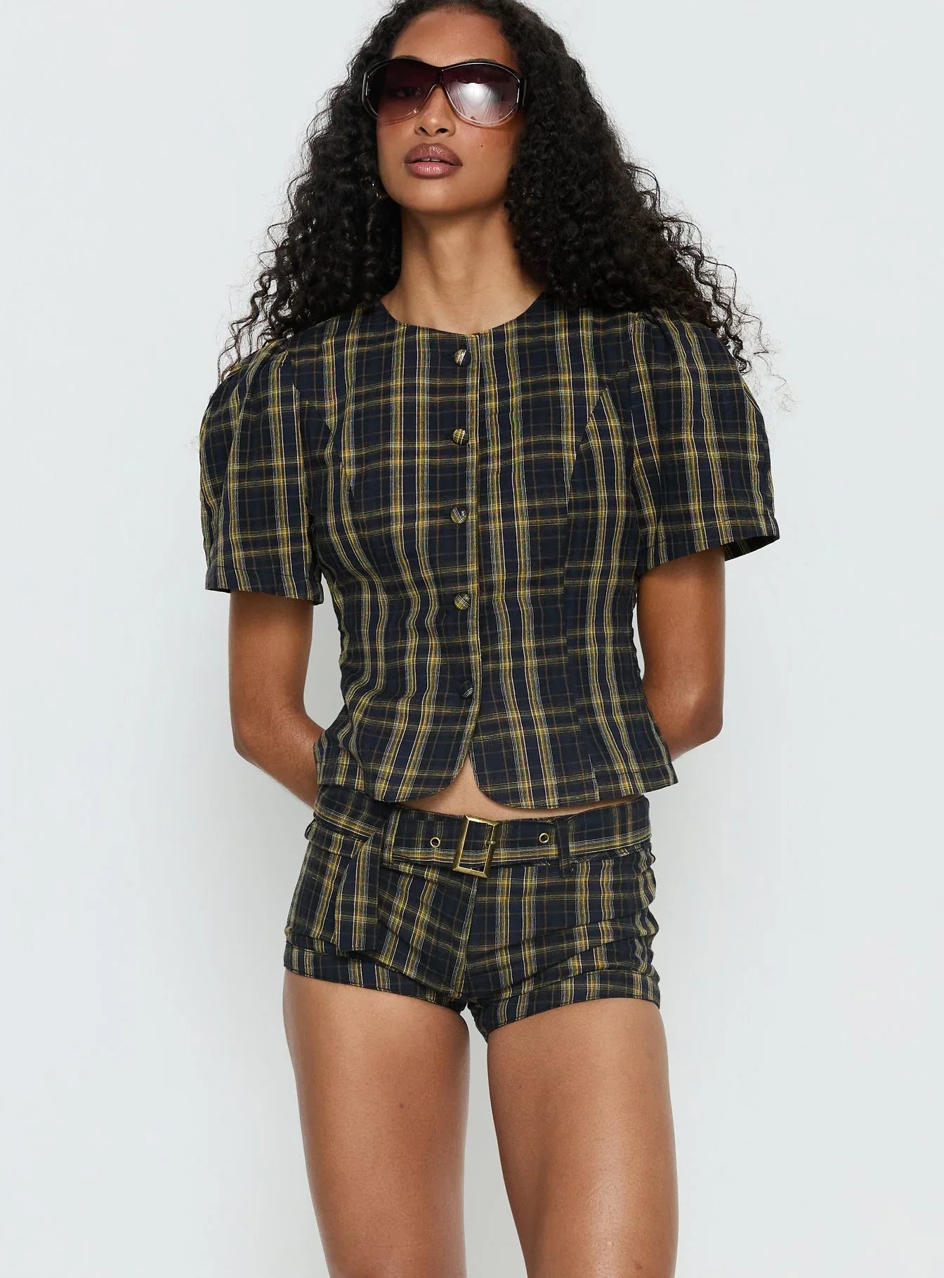 Afterglow Mini Short Navy Lemon Plaid