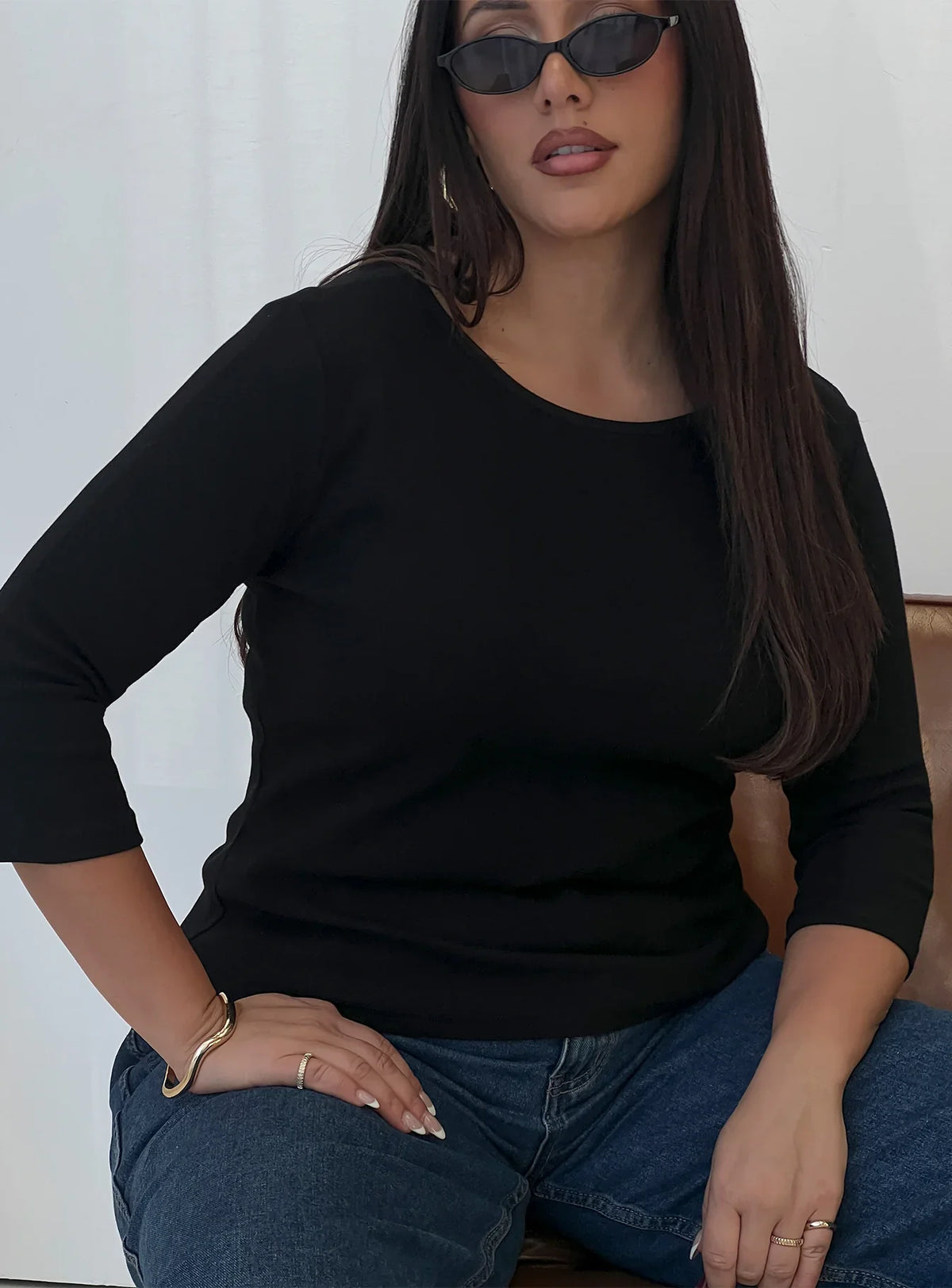 Elaia 3 4 Sleeve Top Black Curve