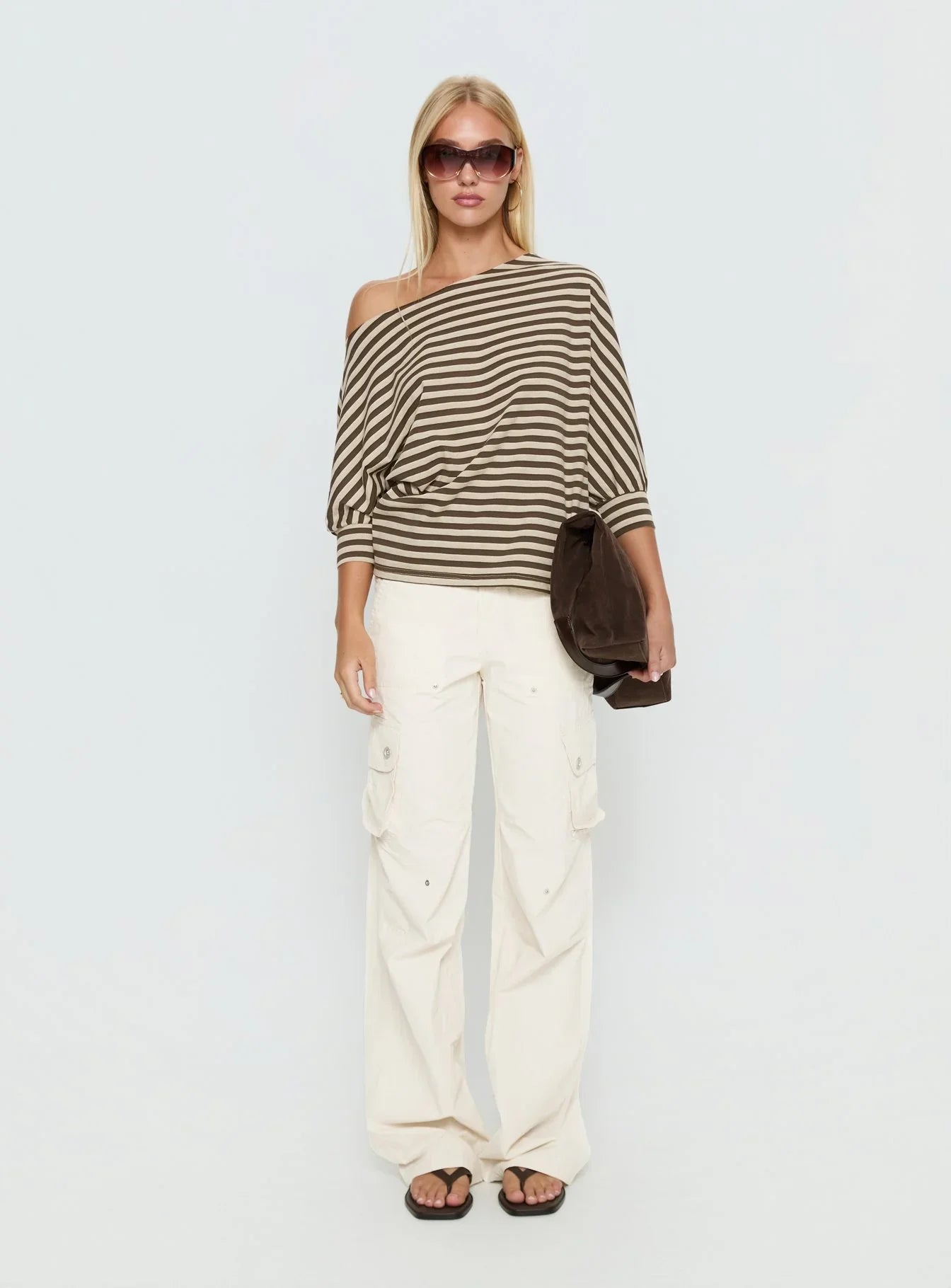 Keyes 3 4 Sleeve Off Shoulder Top Multi Stripe