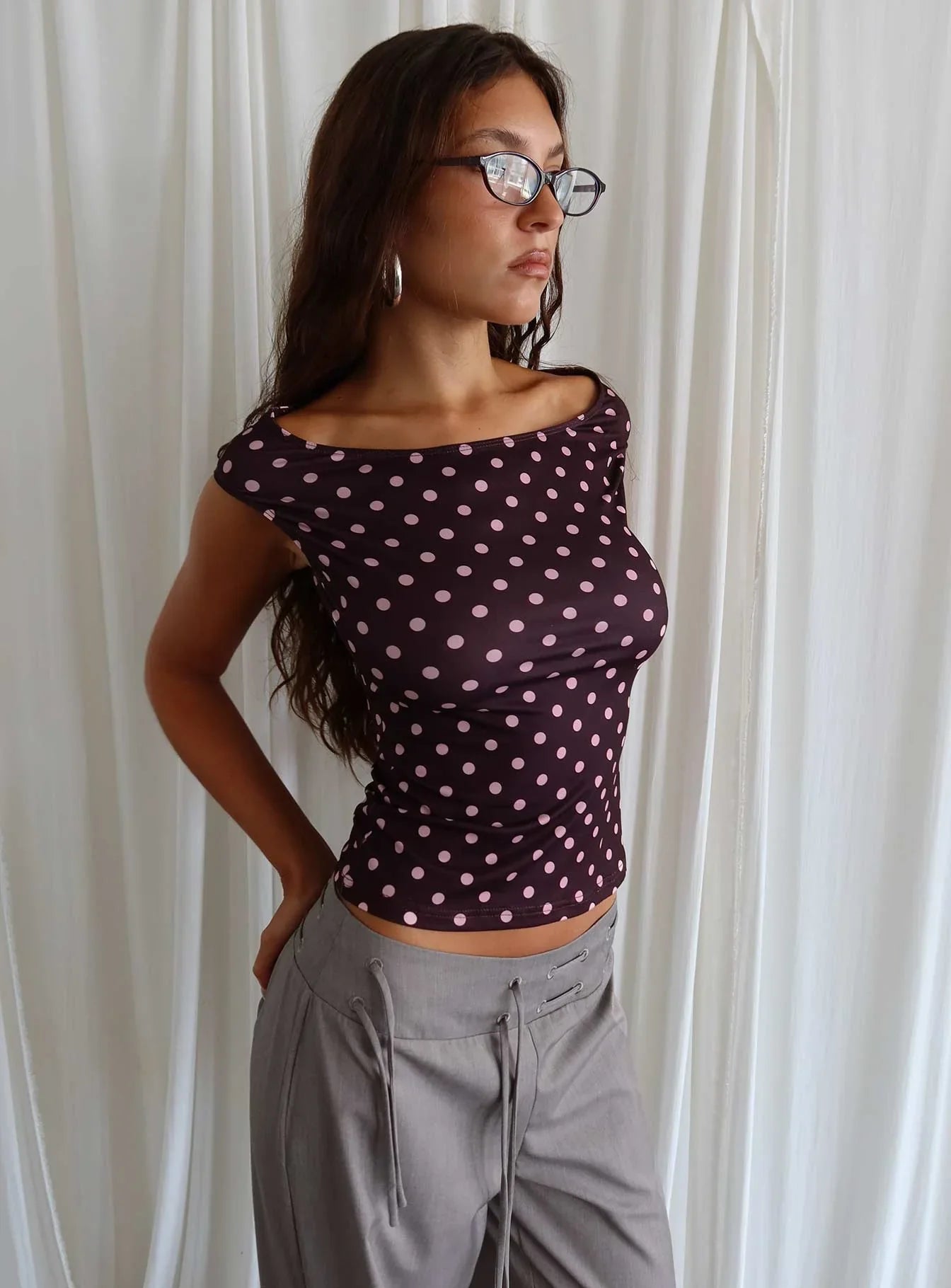 Cheirosa Off Shoulder Top Chocolate Pink