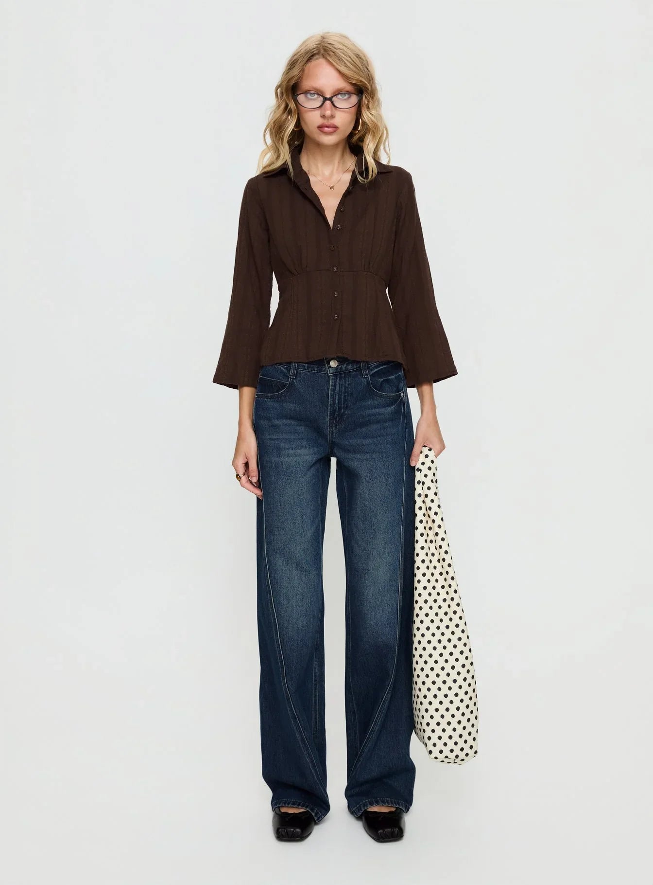 Taelynn 3 4 Sleeve Button Up Shirt Chocolate