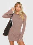 Bryanna Long Sleeve Mini Dress Pink Brown