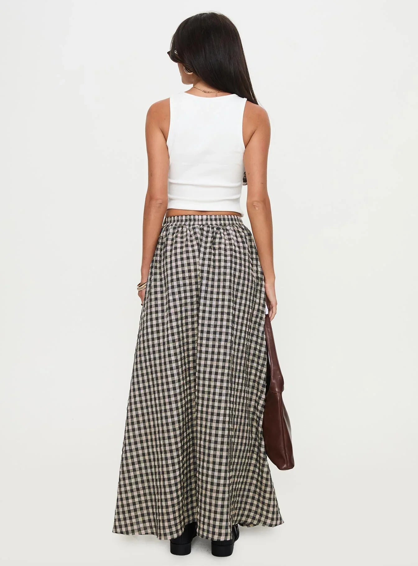 Cartmel Check Maxi Skirt Black Cream