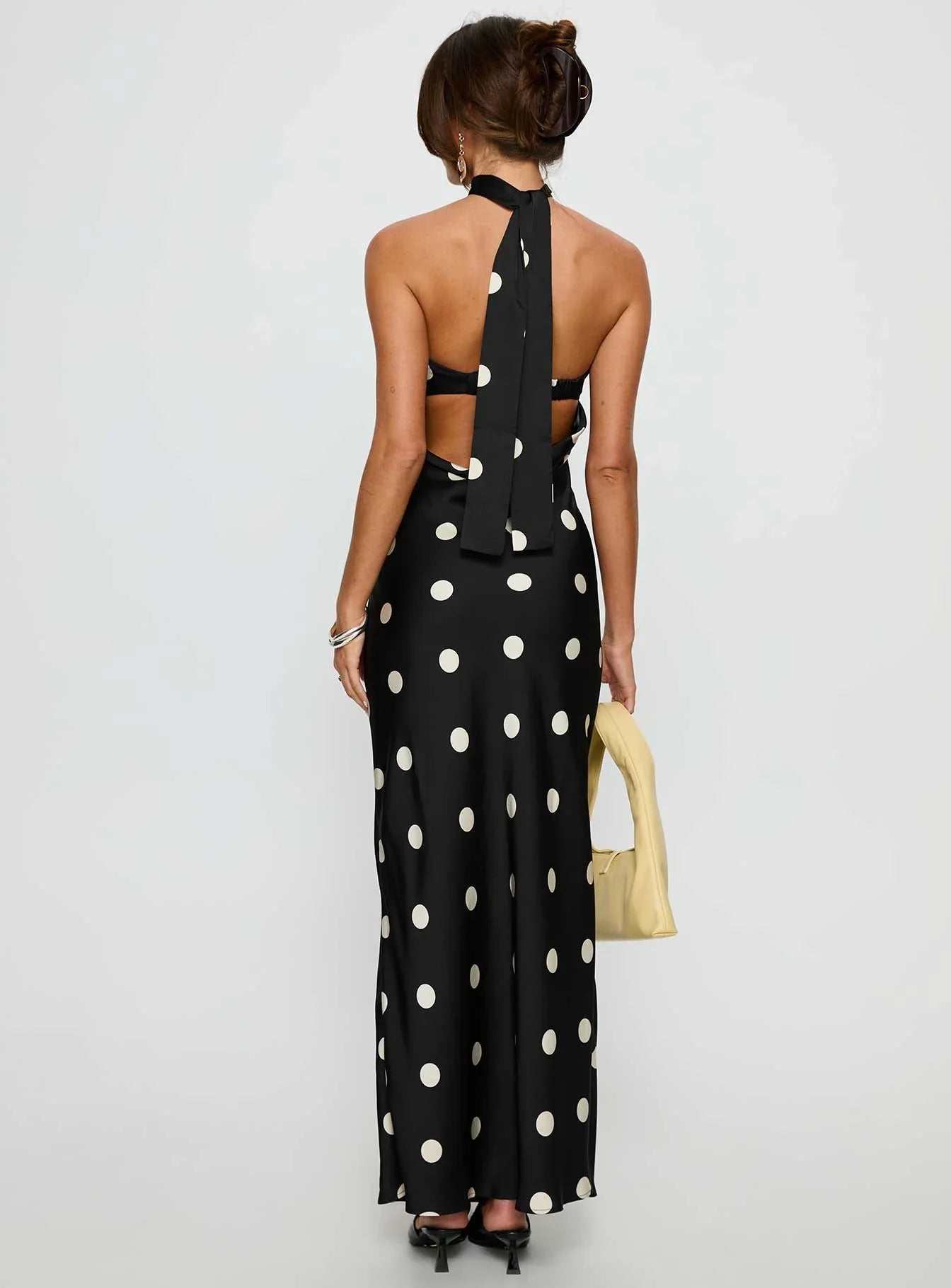Madilaine Strapless Scarf Maxi Dress Black Polka Dot