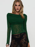 Watch The Sunset Off Shoulder Long Sleeve Top Green