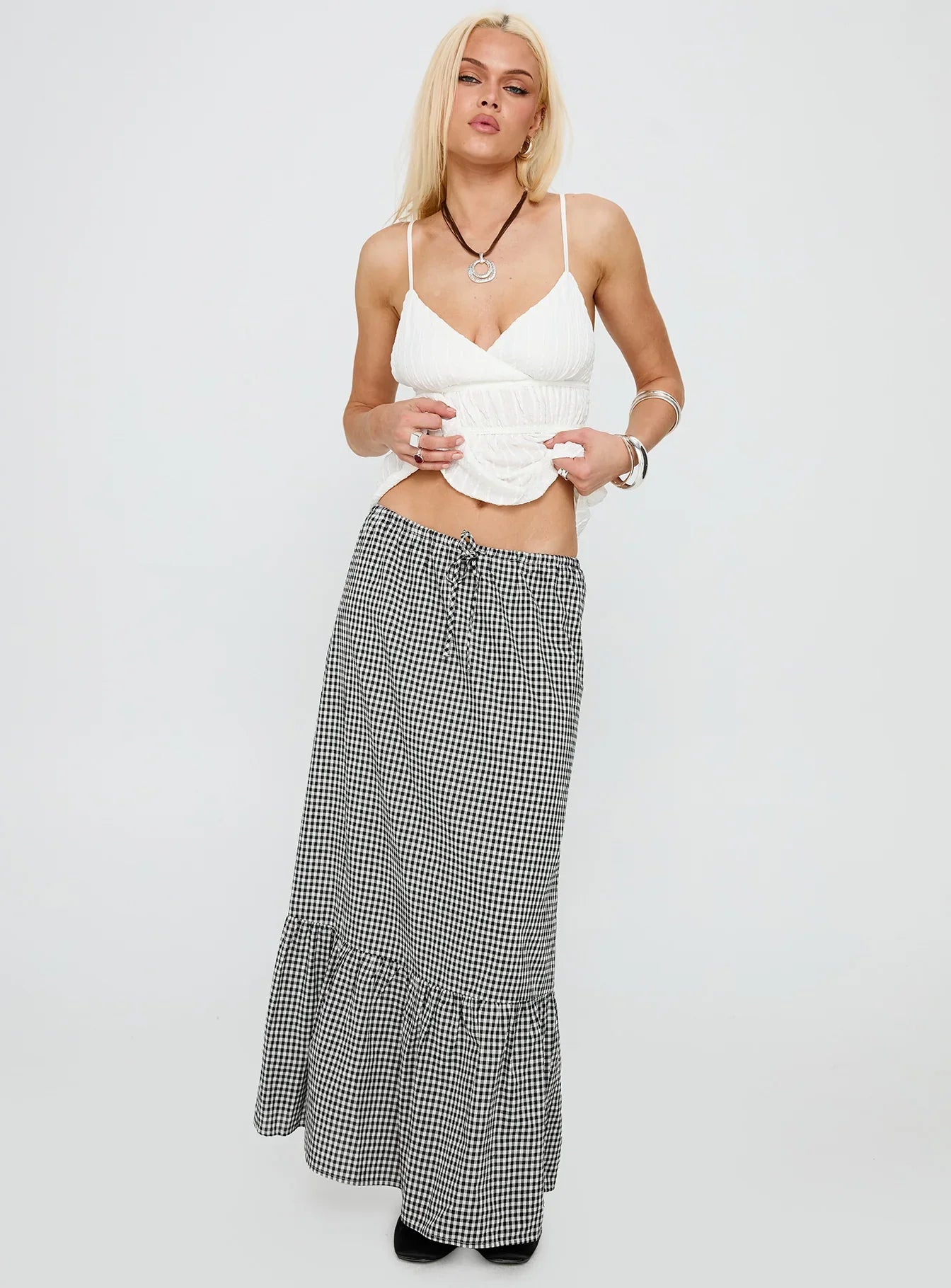 Modern Girl Maxi Skirt Black White Gingham
