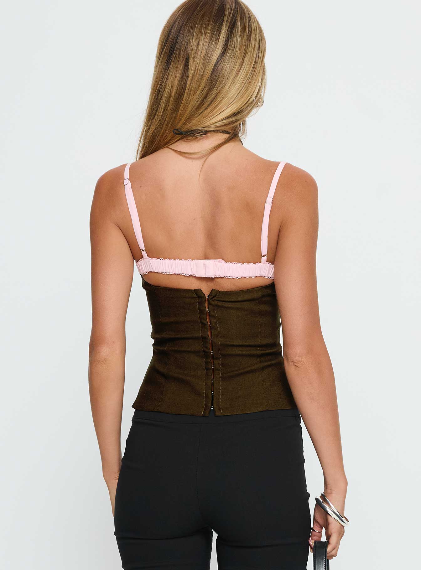 Renaissance Corset Lace Top Olive Pink