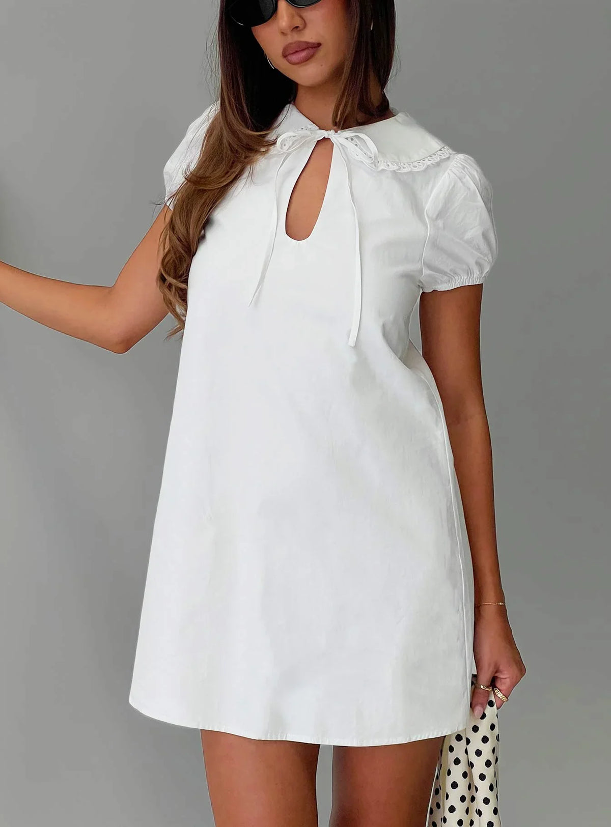 Youve Got Mail Lace Trim Keyhole Mini Dress White