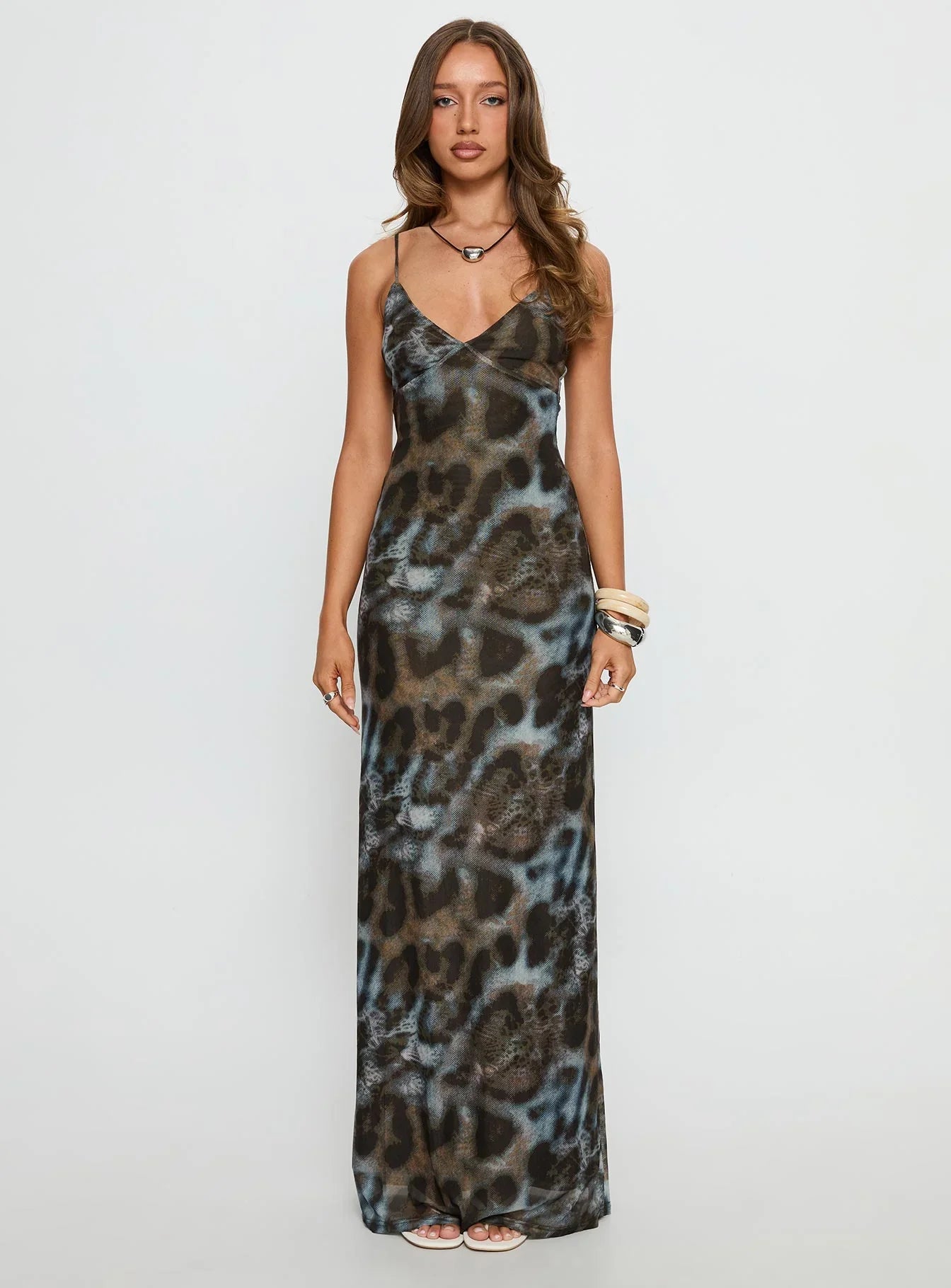 Saphrona V neck Maxi Dress Leopard