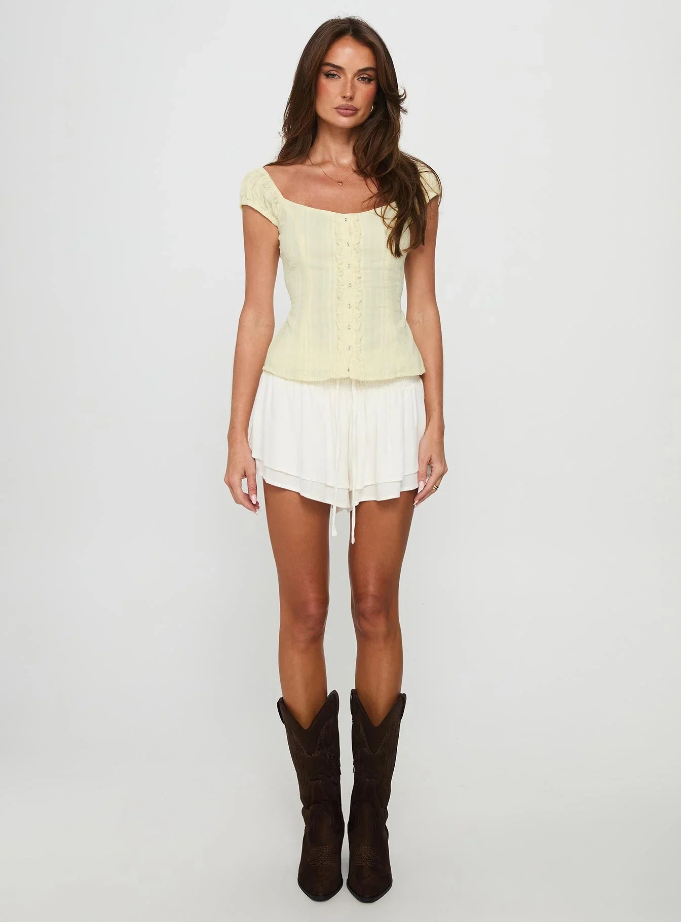 Gysella Off Shoulder Woven Top Yellow