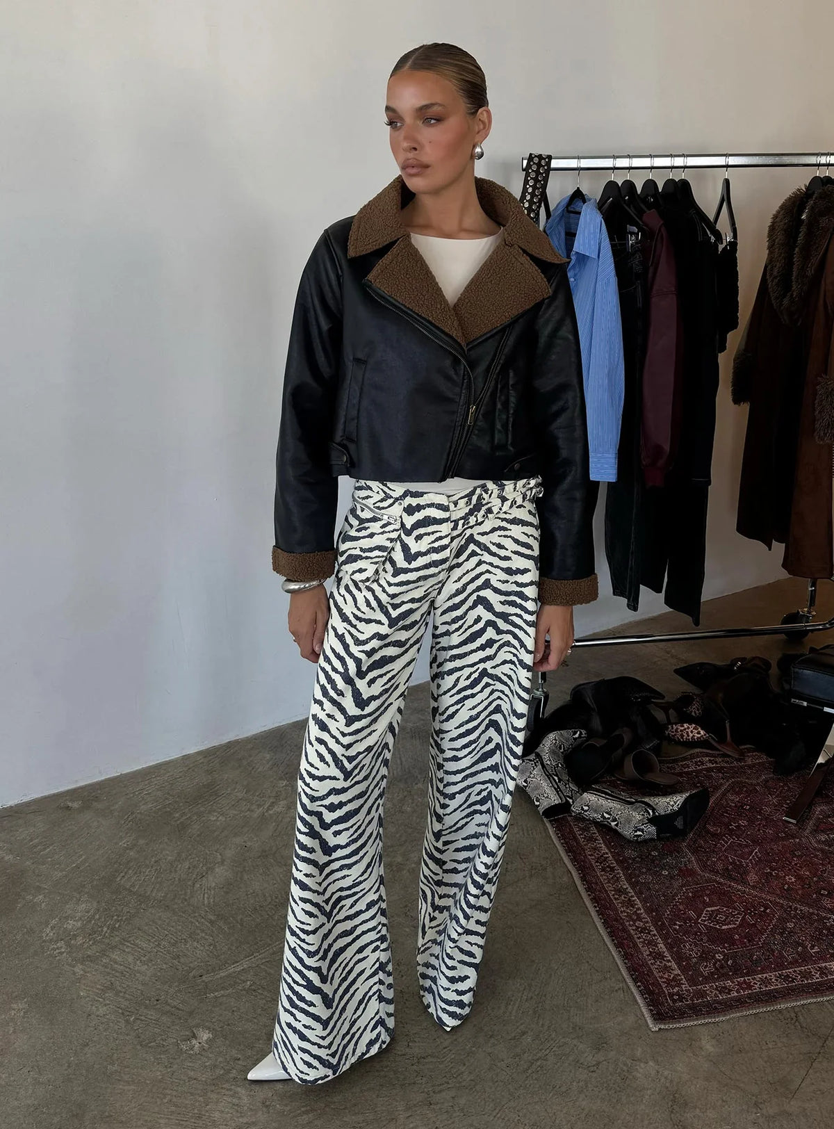 Paltrow Mid Rise Wide Leg Cargo Jeans Zebra