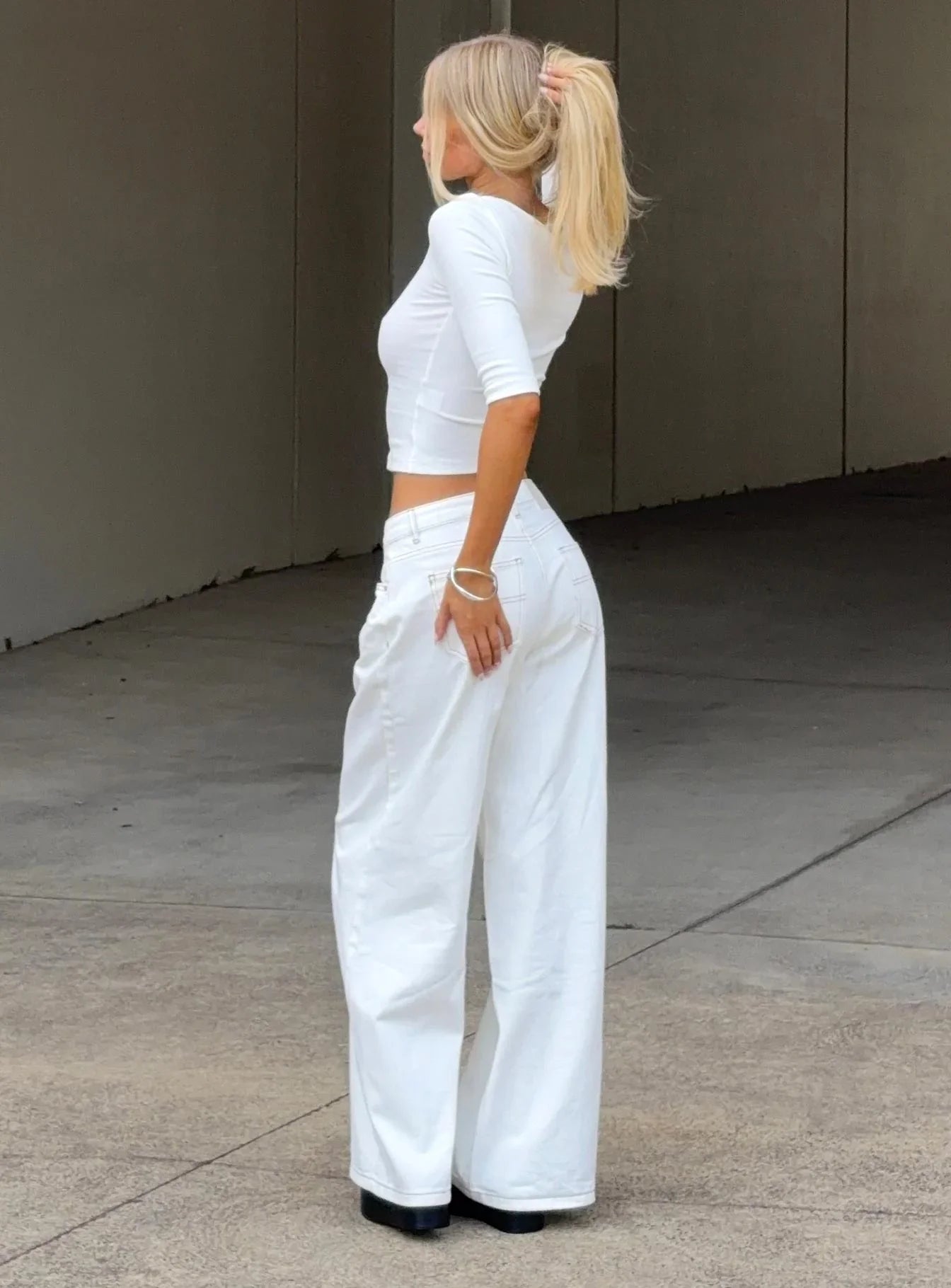 Naylor Mid Rise Wide Leg Jeans Cream Tall