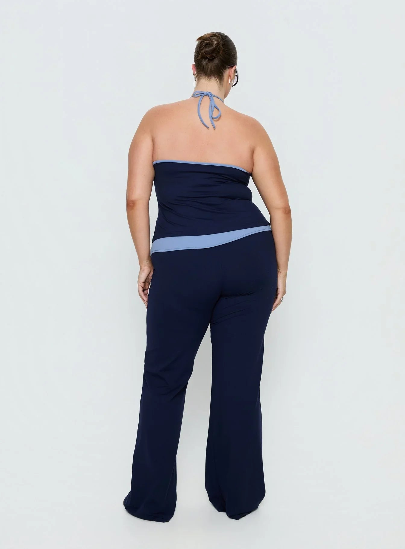 Kobee Jersey Flare Pants Navy Light Blue Curve