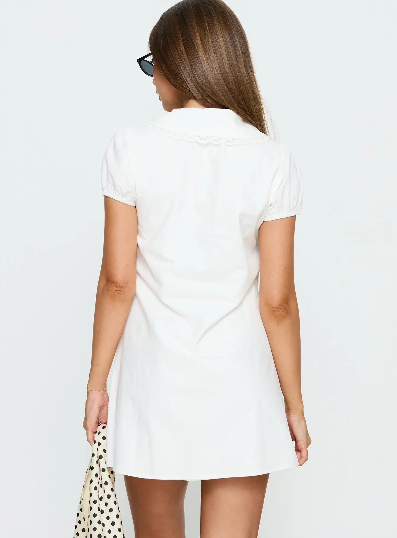 Youve Got Mail Lace Trim Keyhole Mini Dress White