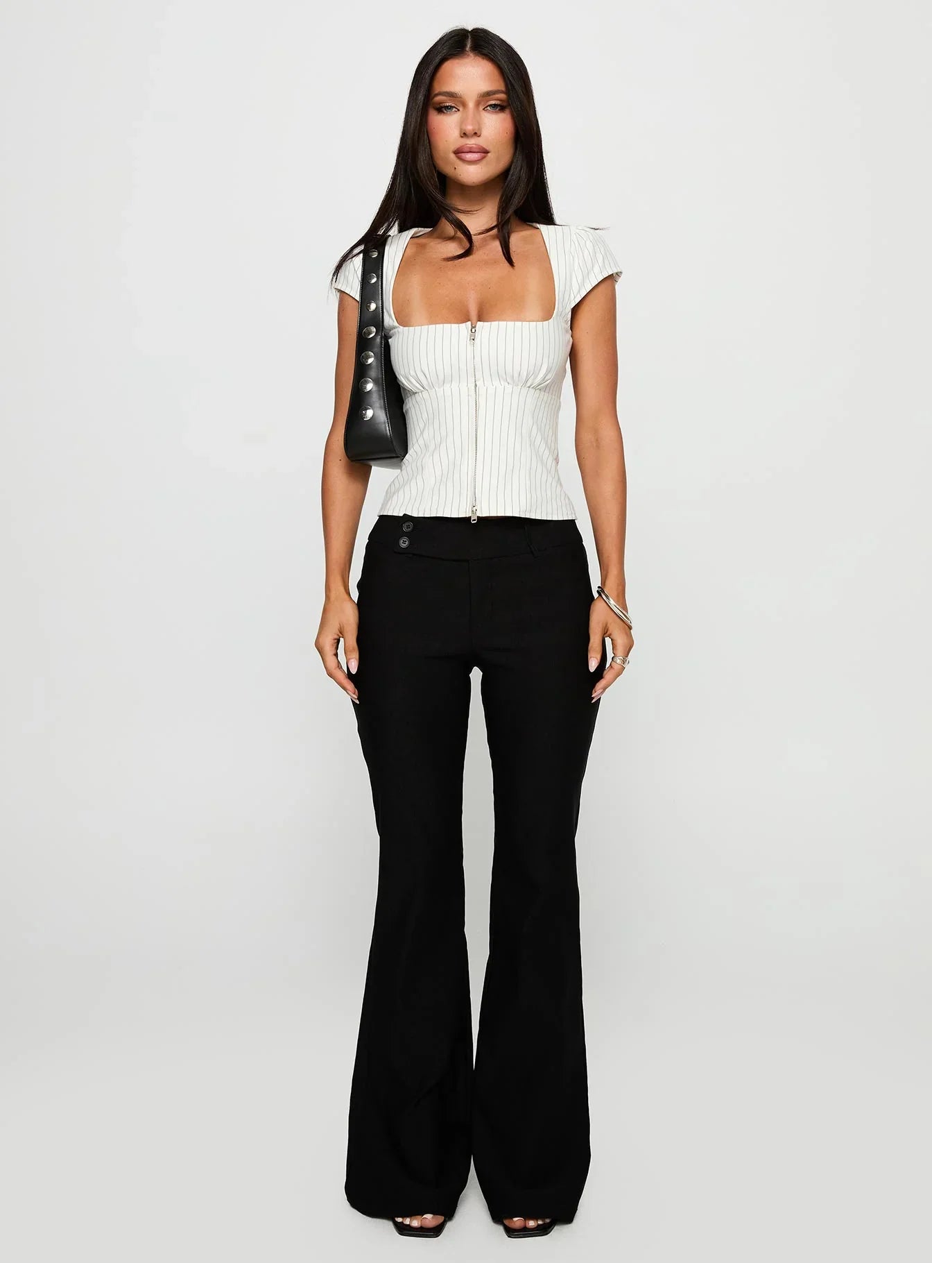 Santa Cruz Zip Through Top White Pinstripe