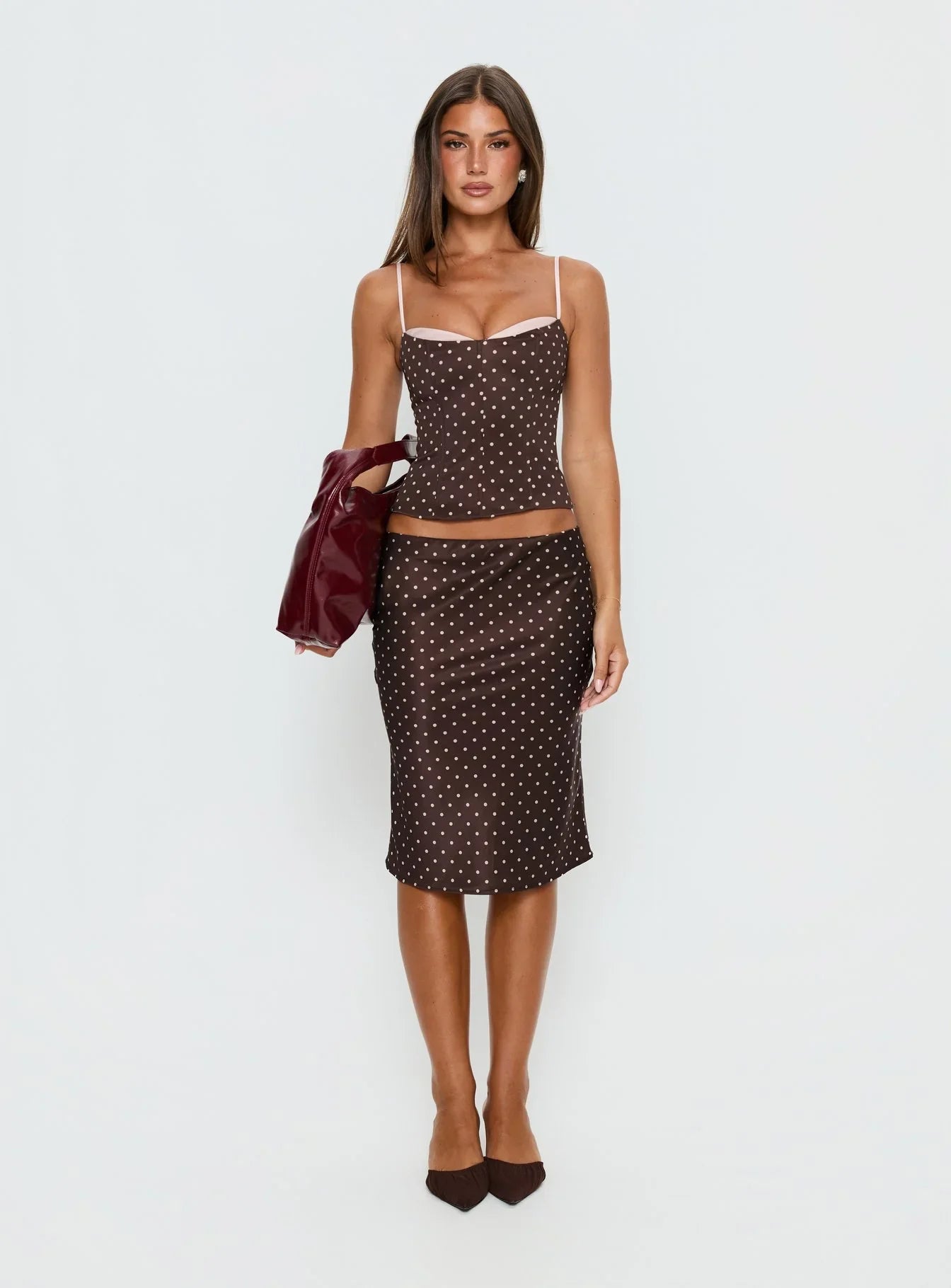Somani Layered Corset Top Brown Pink Polka Dot