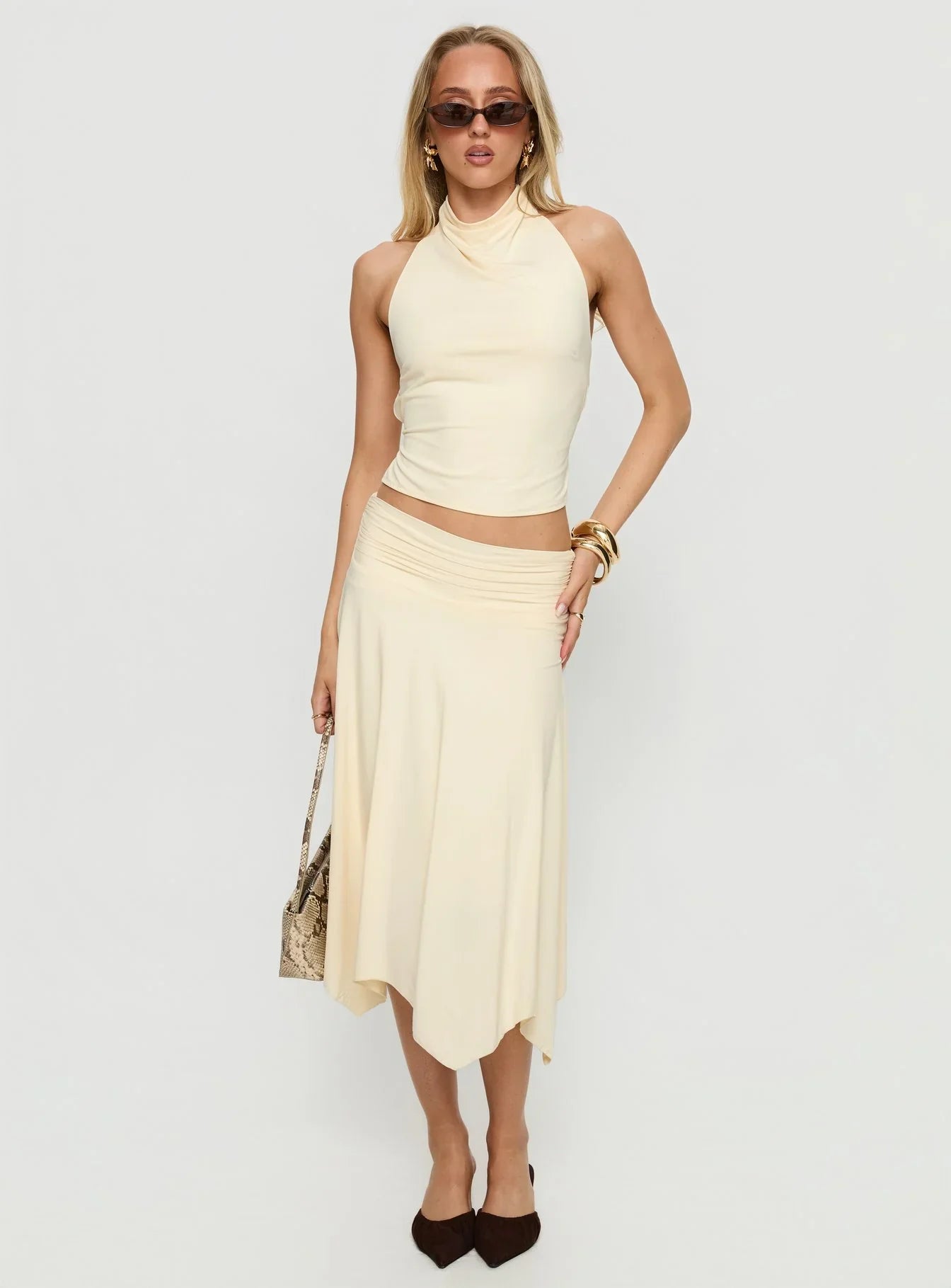 Scenic Route Asymmetrical Midi Skirt Yellow