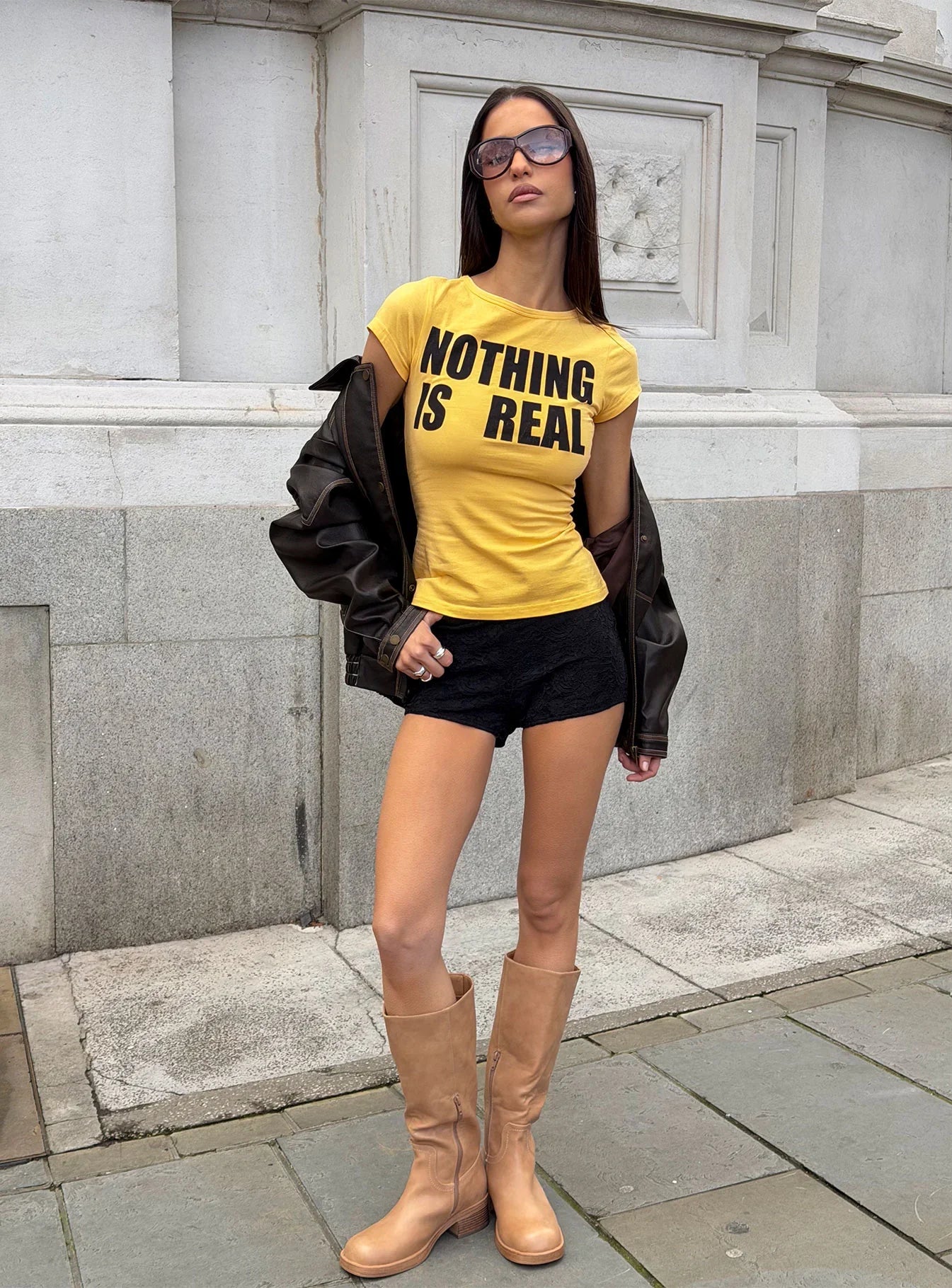 Nothing Is Real Graphic Top Yellow Black
