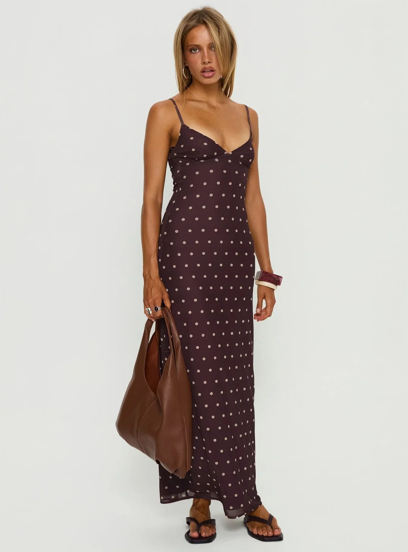Glass Half Full Mesh Maxi Dress Plum Pink Polka Dot