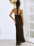 Zoi Halter Lace Maxi Dress Brown