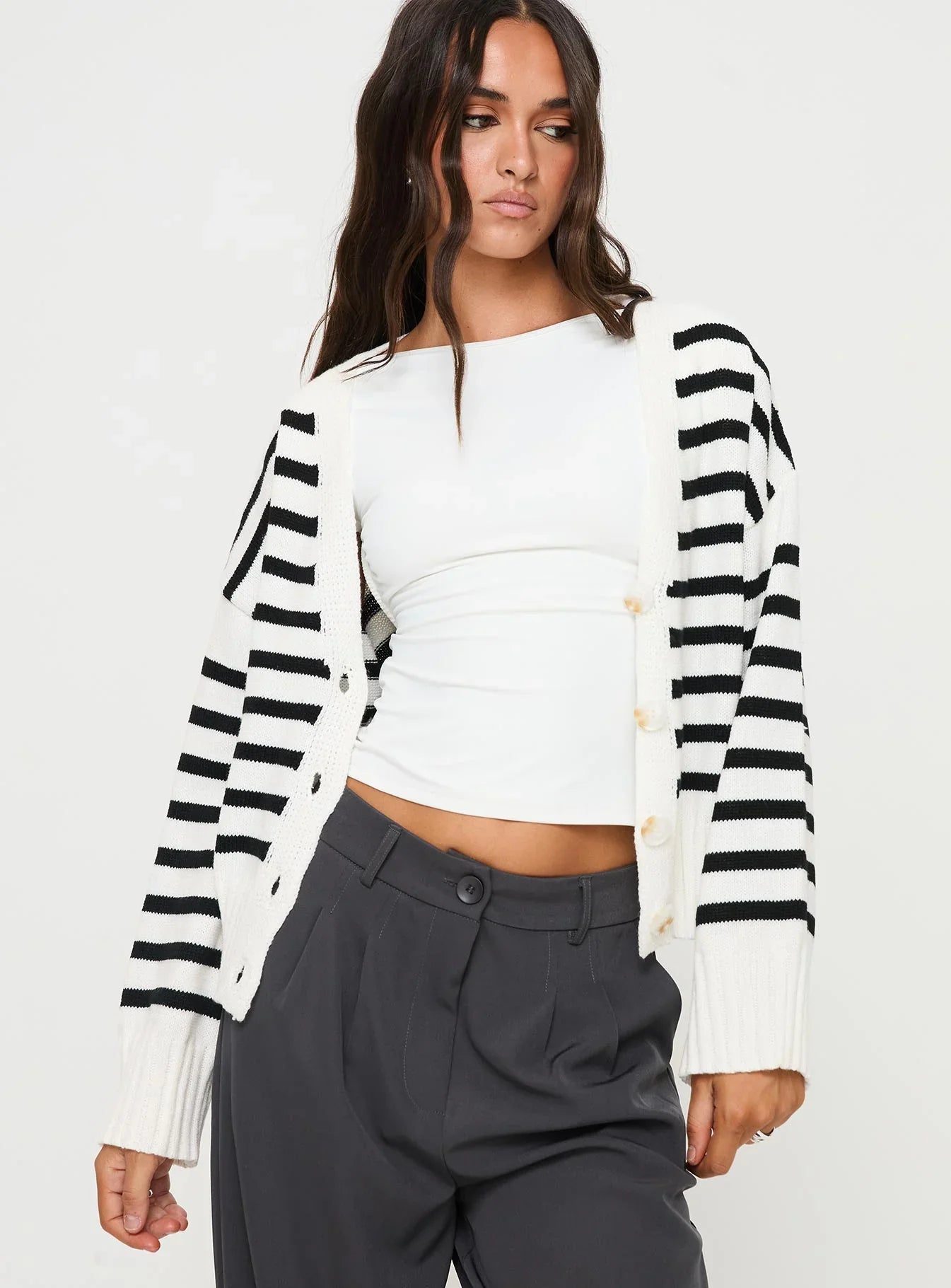 Karlson Striped Cardigan Cream Black