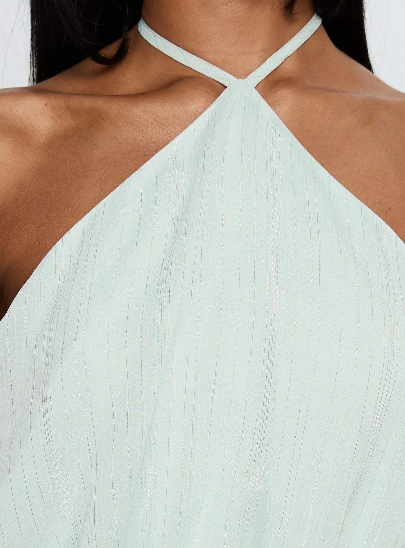 Rozario Chiffon Halter Mini Dress Aqua Silver