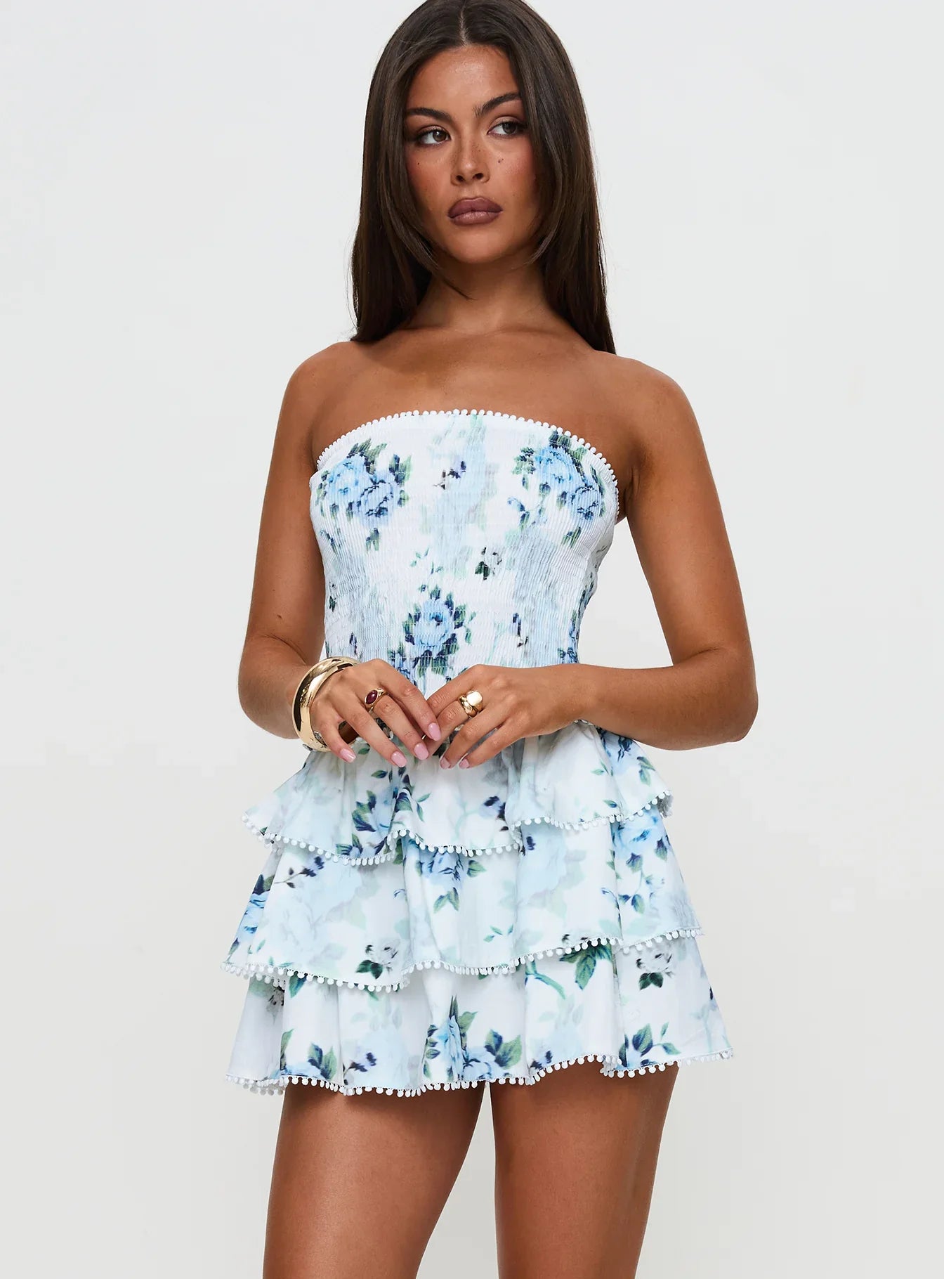 Sunkiss Frill Mini Dress White Blue