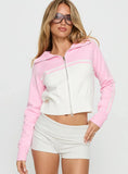 Take The Lead Zip Through Knit Sweater Pink White