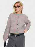 Raynna Button Up Cardigan Pink Grey Stripe