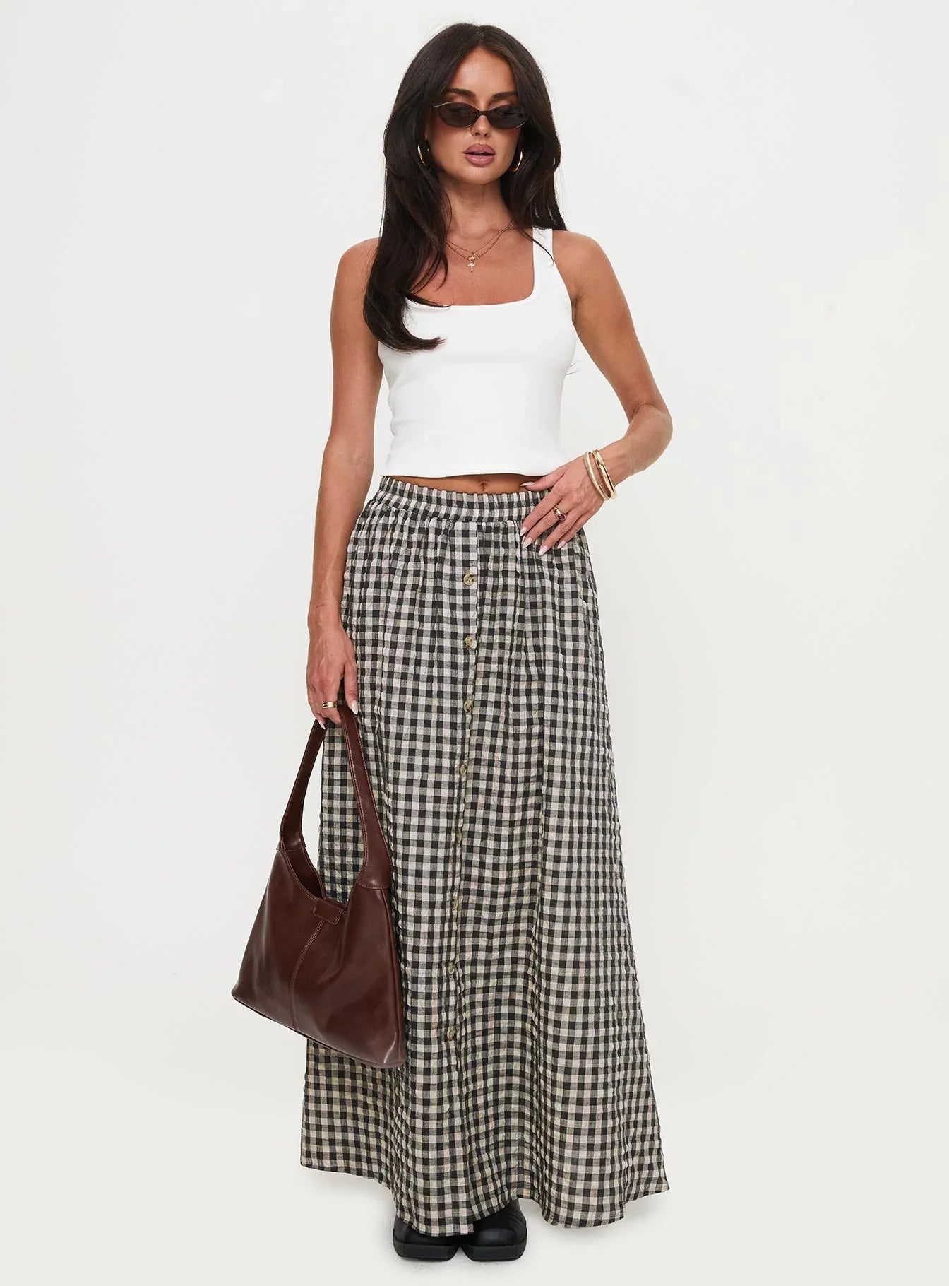 Cartmel Check Maxi Skirt Black Cream