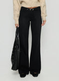 Slow Ride Mid Rise Bootleg Belted Jeans Washed Black