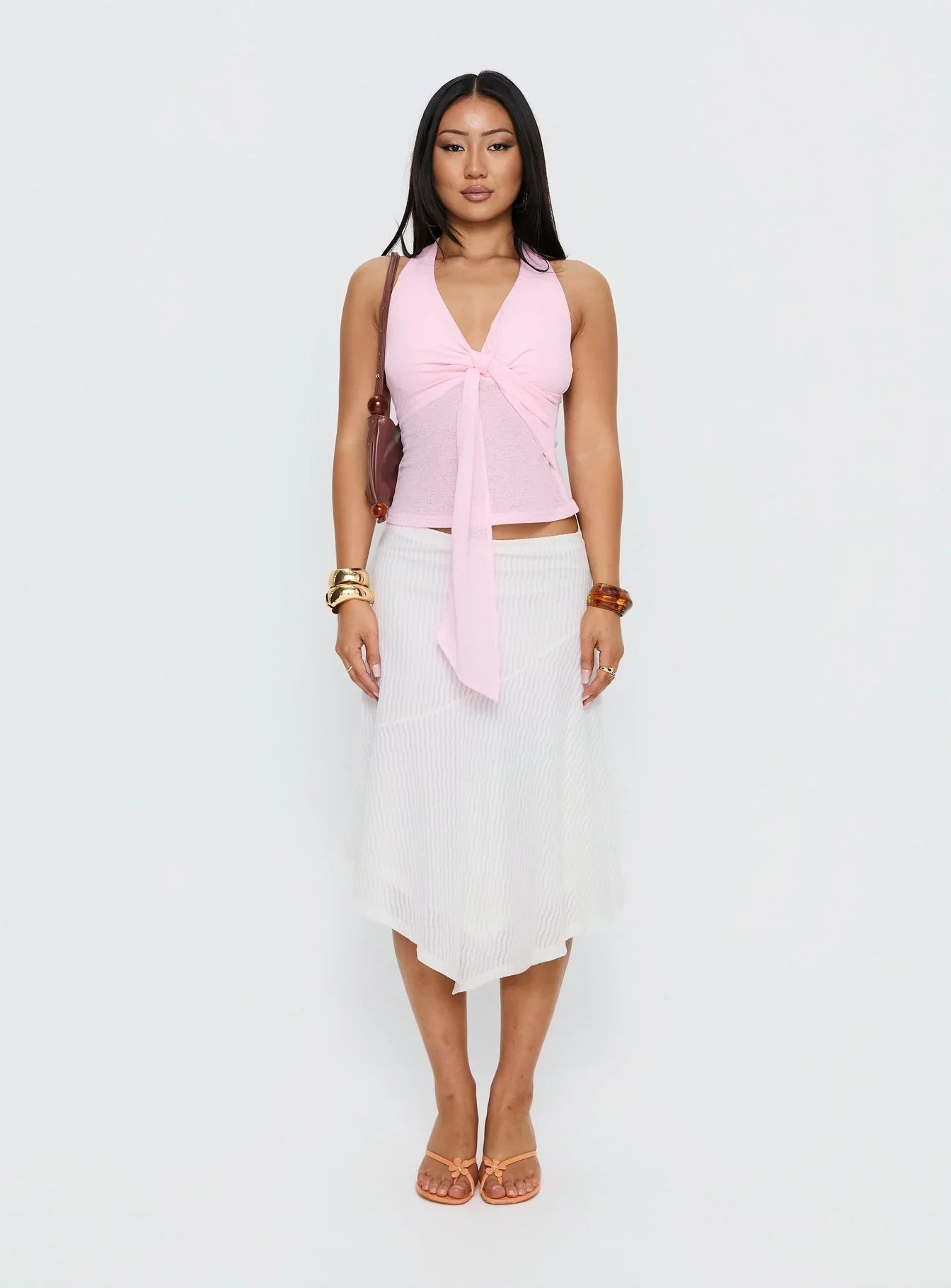 Adrea Asymmetrical Midi Skirt White